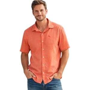 Tommy Bahama Coral Orange Short Sleeve Button Up Shirt Size L